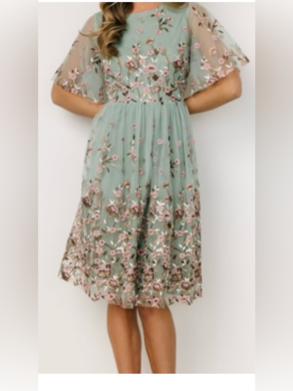 Baltic Born Duchess Dress Sage Green Floral Embroidered Midi Dress